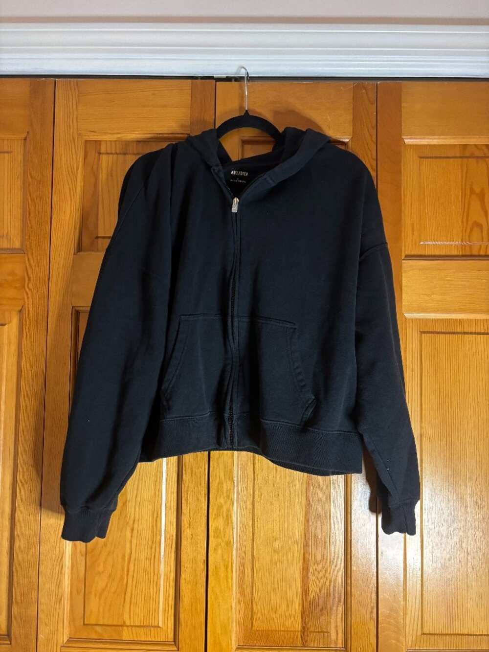 Hollister Black Zip Up Hoodie (Size L)